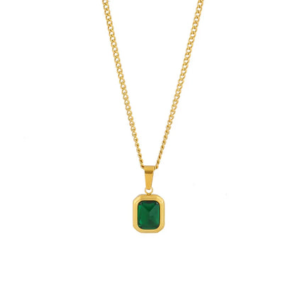 Retro Square Green Zircon Pendant Necklace