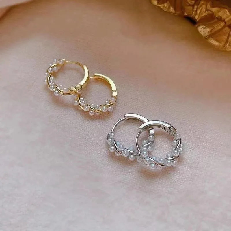 C Shaped Wrapped Pearl Earrings