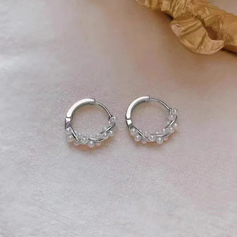 C Shaped Wrapped Pearl Earrings